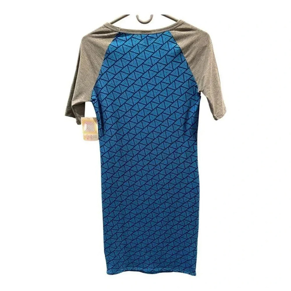 NEW LuLaRoe Women’s Small Julia Geometric Teal & Navy‎ Pattern Gray Sleeves - Picture 3 of 3